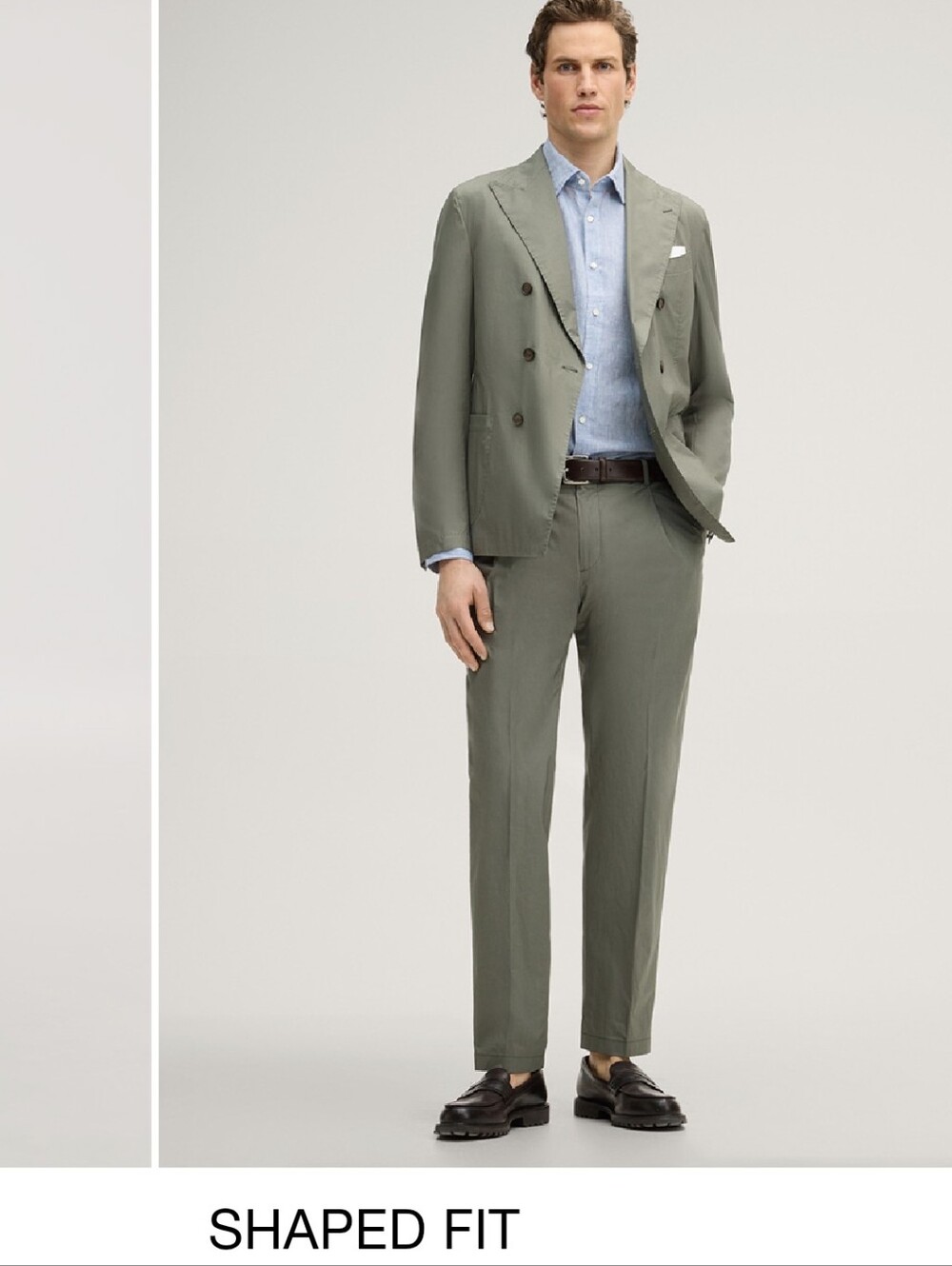Baristo double-breasted modular cotton blend jacket in olive

with pointed lapel